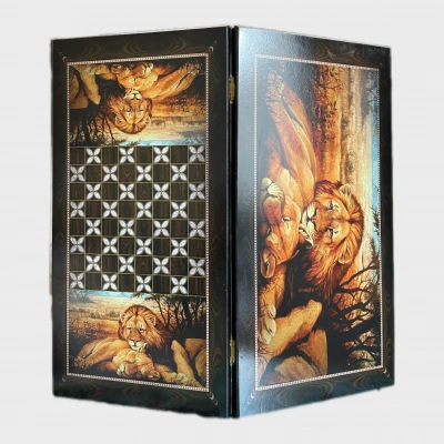 Нарды деревянные "Лев. Семья" 60 х 60 см