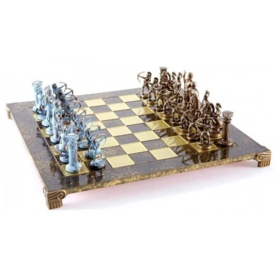 Шахматный набор  "Античные войны"  (корич. мет. доска 44х44, дер. короб, фигуры бронза/патина)