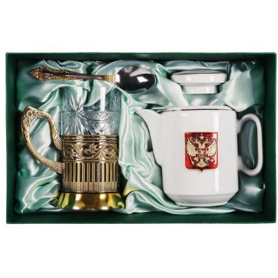 Чайный набор с подстаканником и фарфором чайником