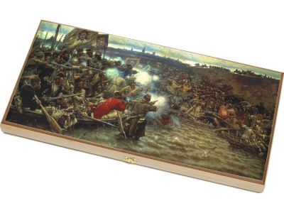 Нарды+шашки премиум "Бой казаков на реке" 50*25*4см