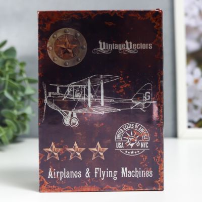 Шкатулка-книга дерево кожзам "Ретро. Чертёж самолёта" 16х11х4,5 см