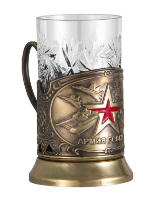 Подстаканник "Армия" карт. коробка,хруст.стакан, латунь, штамп, цветные эмали