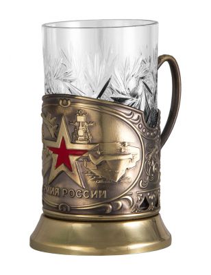 Подстаканник "Армия" карт. коробка,хруст.стакан, латунь, штамп, цветные эмали