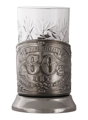 Набор для чая "60 лет" (3 пр.) карт.коробка,хруст.стакан,штамп,ложка-нерж.грав