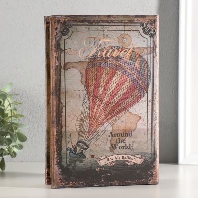 Сейф-книга дерево, кожзам, зеркало "Полёт на воздушном шаре" 24х16х5 см